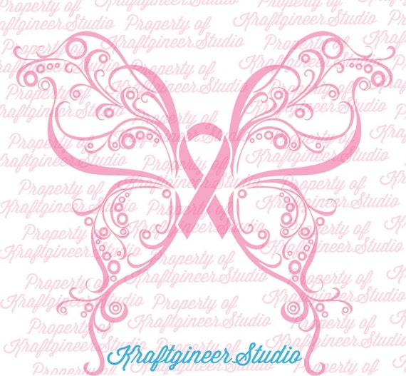 Download Swirly Butterfly Cancer For a Cause Ribbon SVG DXF cut file