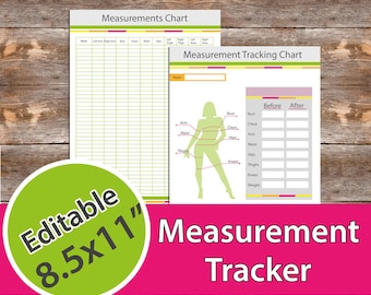 Measurement Tracker, Weight Loss Progress Tracker, Fitness Planner 8.5x11" Editable, Instant Download, PDF