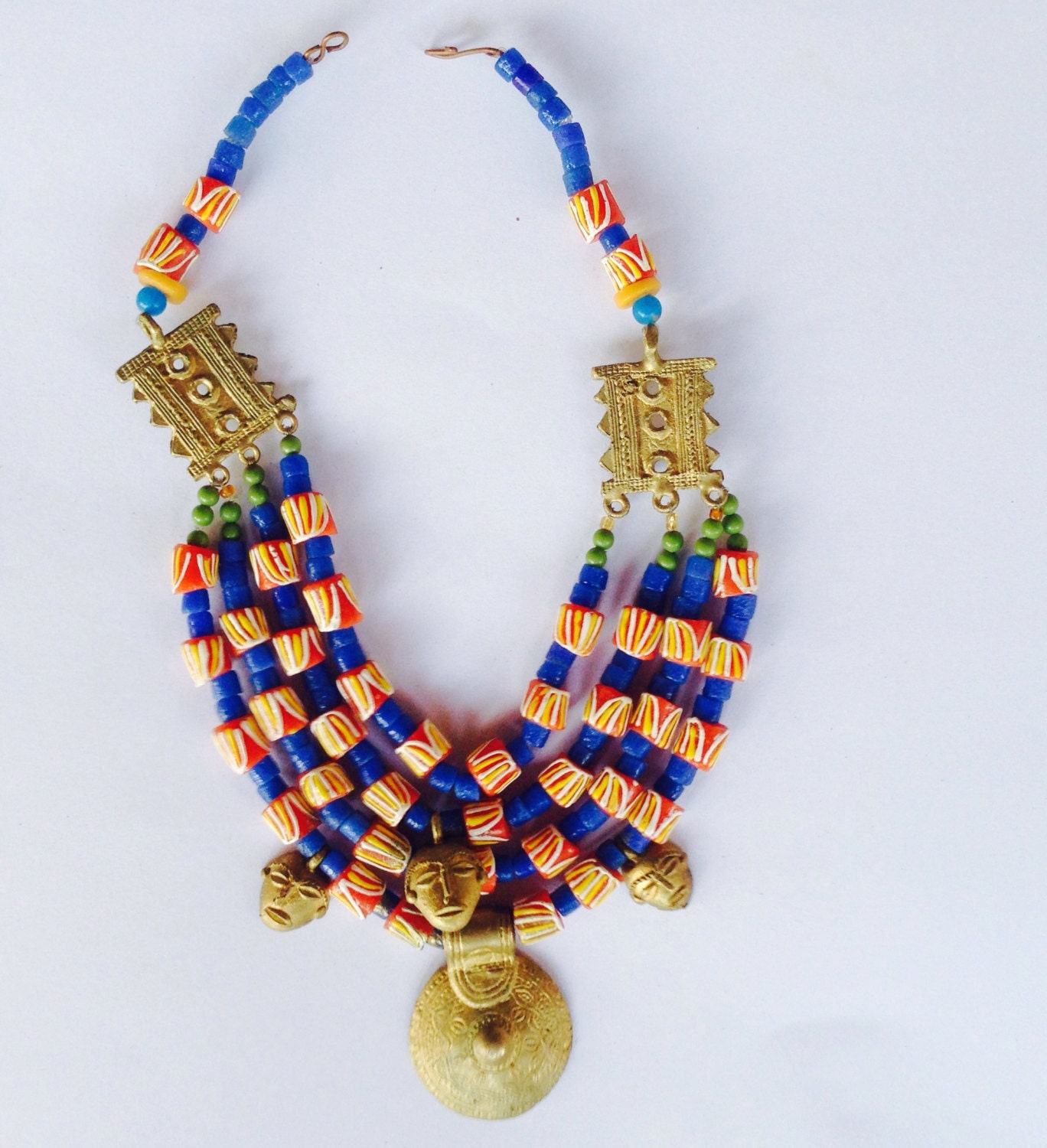 African Mask Beaded Necklace/ krobo beads/ ghana beads