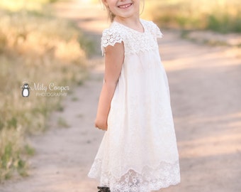 Ivory cream flower girl dress, lace flower girl dress, baby girl dress, french summer dress, girl dress, lace dress,toddler dress size 2T-10