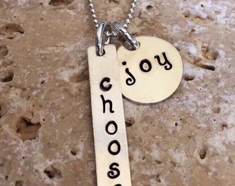 Choose joy necklace, uplift jewelry, hand stamped joy personalized necklace, hand stamped joy necklace, encouraging jewelry, choose joy gift