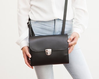 Leather bag, Crossbody bag, satchelbag in black