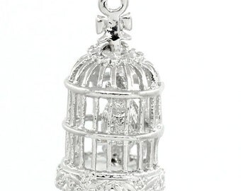 5 PCs Silver Tone Birdcage Pendants 21mm x 11mm( 7/8"x 3/8")