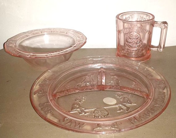 pink depression glass childs tea set