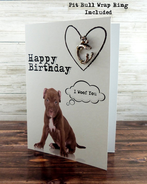 Pit bull Happy birthday card with pit bull ring by AdoraMoments
