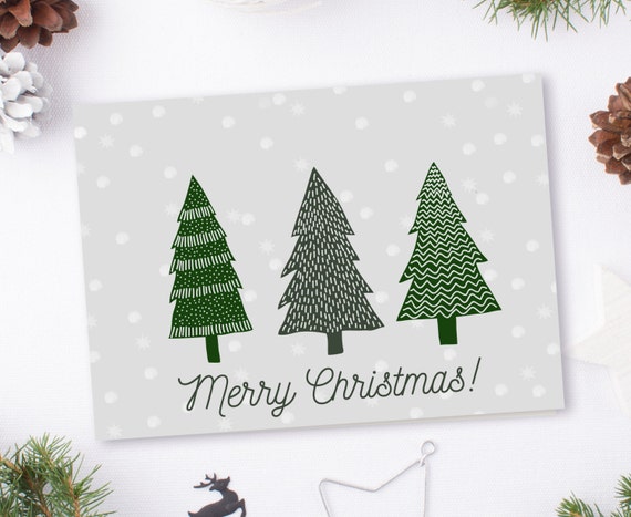 Merry Christmas Modern Printable 5x7" Greeting Card | Christmas Tree Card | Opening Seasonal Winter Card | Instant Download Christmas Tree