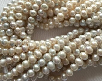 Natural Freshwater 5.5-6mm Silver Potato Pearls, 16" strand, At Least 75 Per Strand, Lovely Lustre/Color, 13 Strands Available