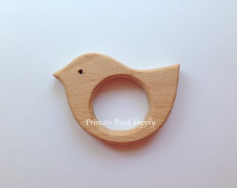 Bird Natural Wood Teether, Natural Wooden Bird Teether, Natural Unfinished Wood Teether, Natural Wooden Beads