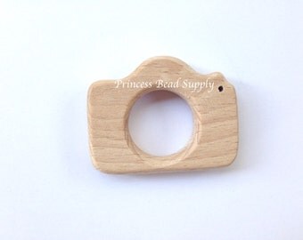 Camera Natural Wood Teether, Natural Wooden Camera Teether, Natural Unfinished Wood Teether, Natural Wooden Teether