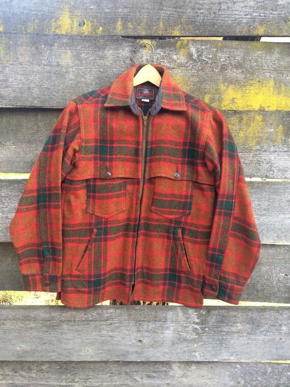 Johnson Woolen Mills Vermont USA Orange Plaid Wool Jacket Size