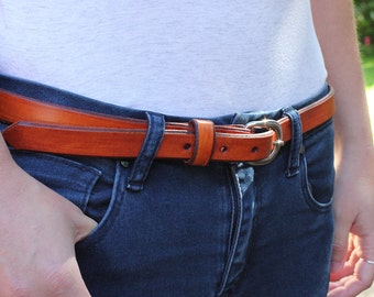 Skinny Tan Leather Belt 3/4"