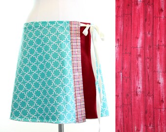 Red Midi Wrap Skirt- Summer Circle Dress Skirt- Cherry Blossom Midi Skirt- Circle Trellis Pattern A Line- Dress Skirt- Repurposed Upcycled