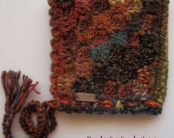 Bonnet - C2C Design in multi coloured Autumn Shades