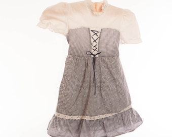 Blue and white childs dress, Age 4 - 5 years, summer dress, mock tie bodice, underskirt, ruffle trim, vintage dress, sash tie