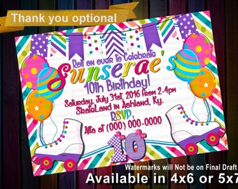 Girls Roller Skate Birthday Party - Roller Skate Invitation - Roller Skate Invite - Printable