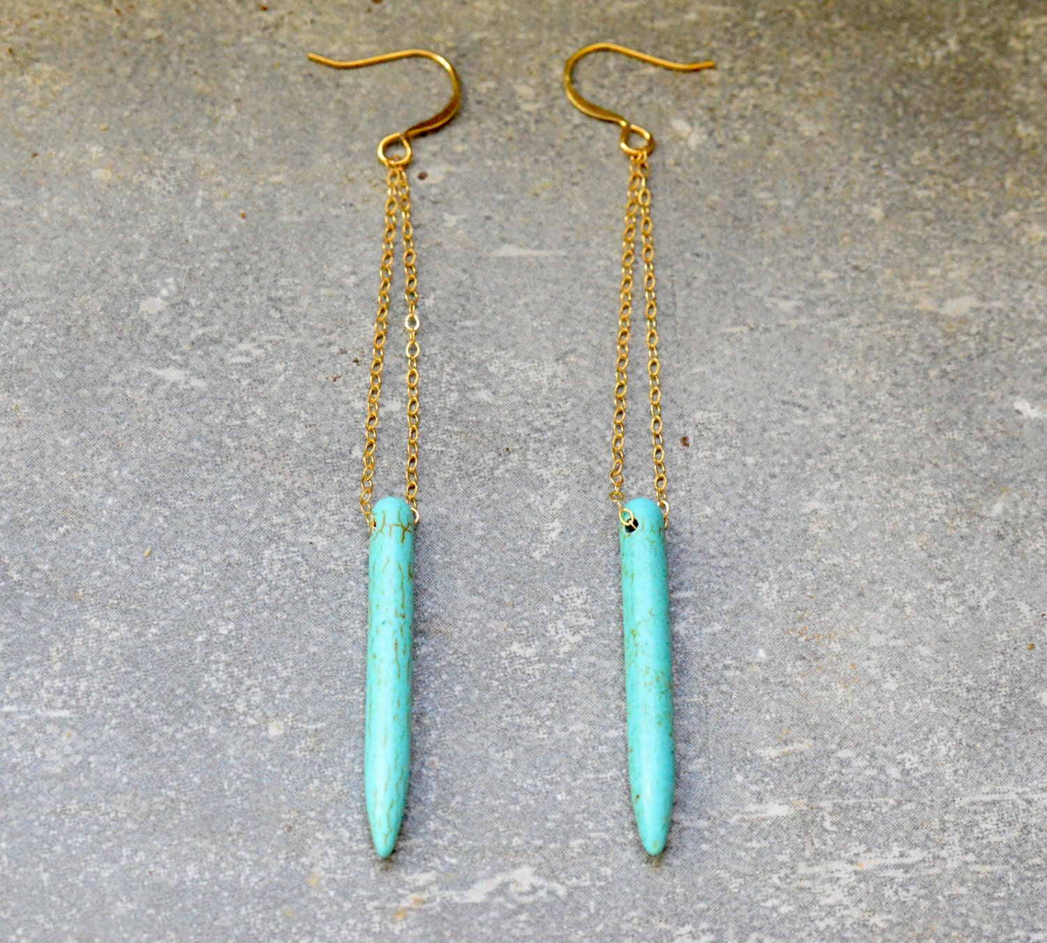 Long Turquoise Earrings 14k Gold & Turquoise Earrings Boho