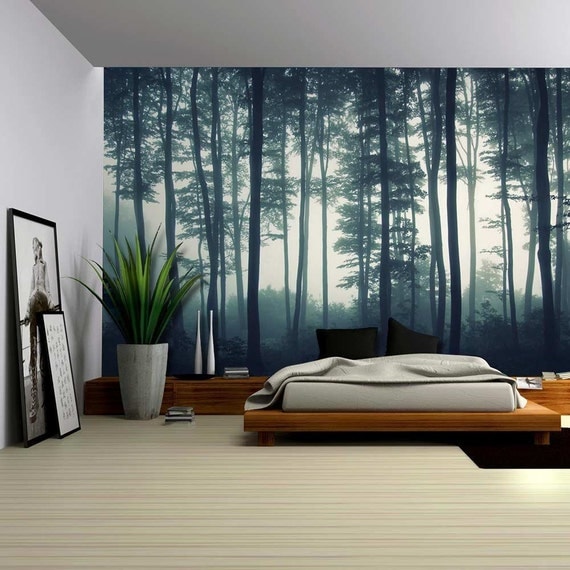 Landscape Mural of a Misty Forest Wall Mural Removable