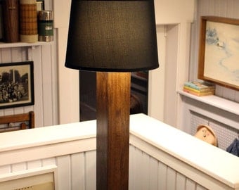Floor lamp with black shade // walnut