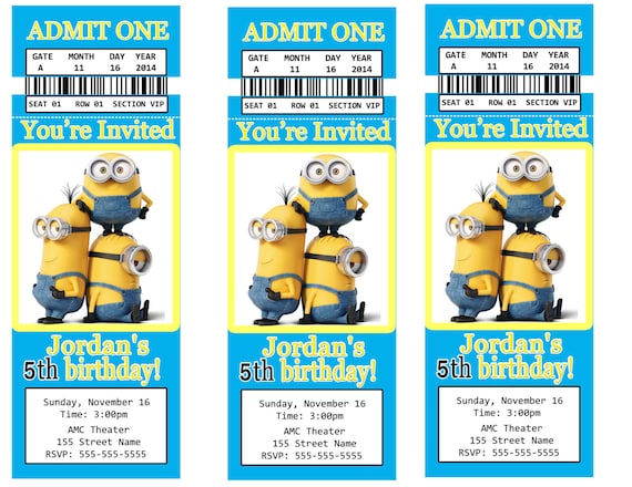 Minion Party Invitations Blank Ticket