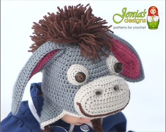 CROCHET PATTERN - Donkey Hat for Baby, Toddler, Child, Teen, Adult, Girl or Boy - Winnie the Pooh/Eeyore inspired - Photo Prop, Costume