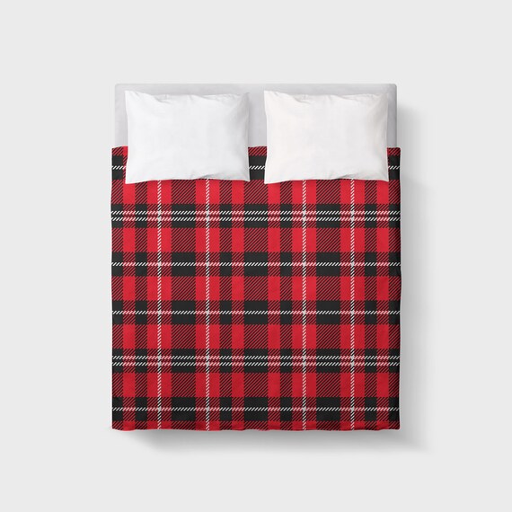 CHRISTMAS Plaid Red Black and White DUVET COVER / Comforter