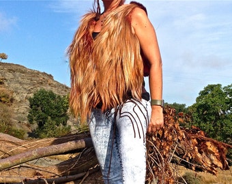 FREE SHIPPING!! 40% OFF!! Yack and rabbit leather vest, boho,hippie,chic,ethnic,chaleco de yack y conejo,étnico