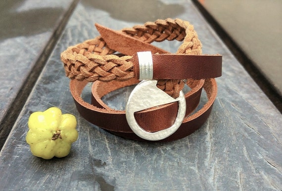 Mens Wrap Bracelet, Men Leather Bracelet, Leather Wrap Wristband, Chunky Wrap Bracelet, Leather Metal Wristband, Adjustable Wrap Bracelet