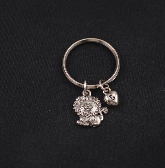 lion keychain initial keychain silver lion charm keyring