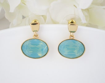 Swarovski gold post earring, Pacific opal and gold earring