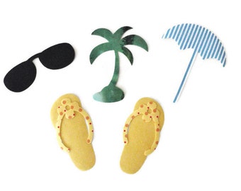 Iron On Applique, Summer Beach Applique, DIY Kit, Flip Flops, Sun Shades, Beach Umbrella, Palm Tree Applique, Kids T-Shirt Applique