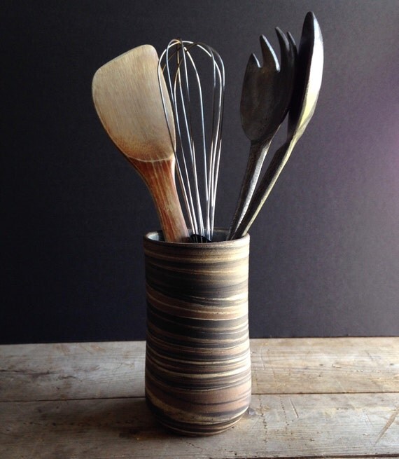 Utensil holder by LNPottery on Etsy