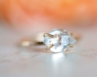 Herkimer Diamond Ring, Herkimer Crystal 14k Gold Filled Ring