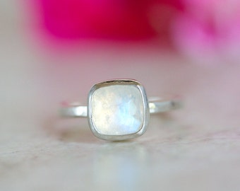 Rainbow Moonstone Ring, Rose Cut Moonstone Ring, Crystal Ring