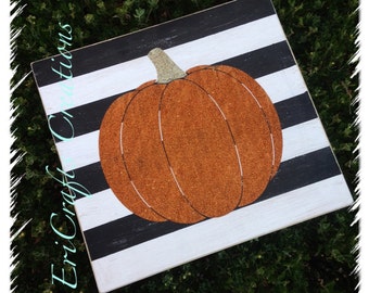 Wood Stripes and Glitter Pumpkin Sign FALL