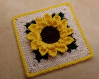 Crochet 10" Sunflower granny square pattern DIGITAL DOWNLOAD ONLY
