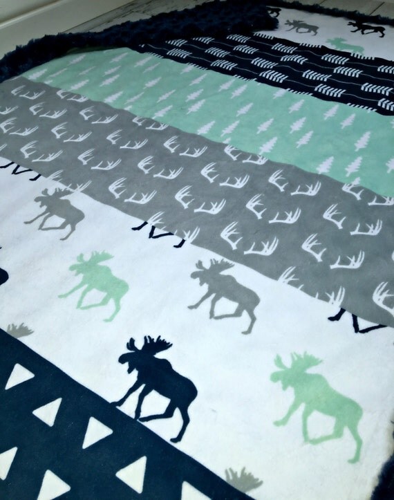 Minky Moose Baby Blanket Desiger Faux Quilt by TheDesignerMinkyCo