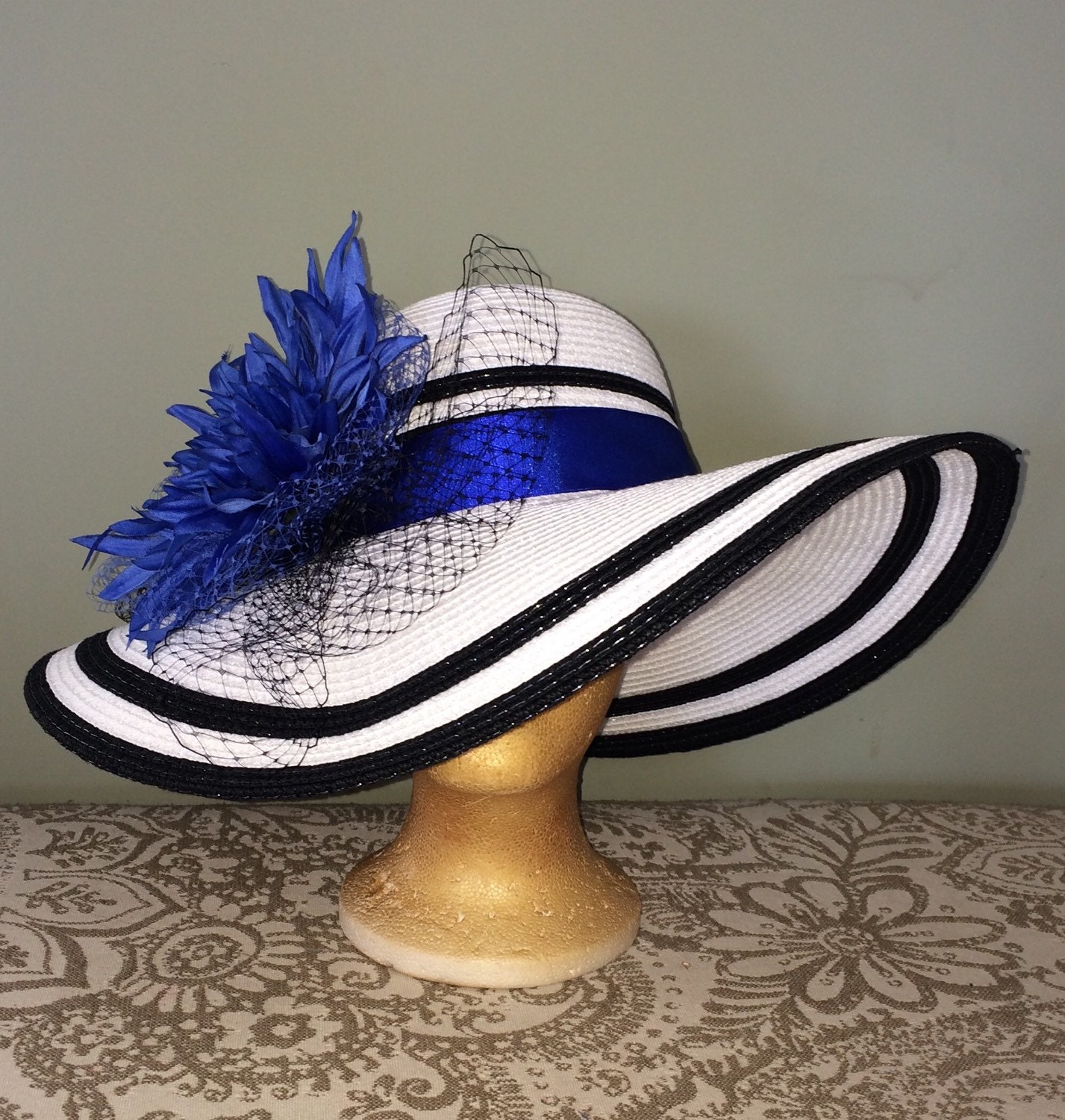 Kentucky Derby Hat black hat white hat royal blue hat