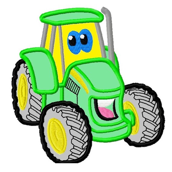 Items similar to Cute Green Tractor Applique Embroidery Design file 4