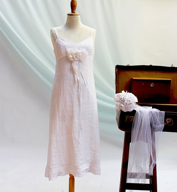 White Linen Wedding Dress Princess Wedding Dress Boho Dress