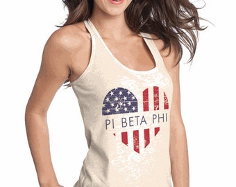 Pi Beta Phi USA Flag Heart Juniors T-Back Tank