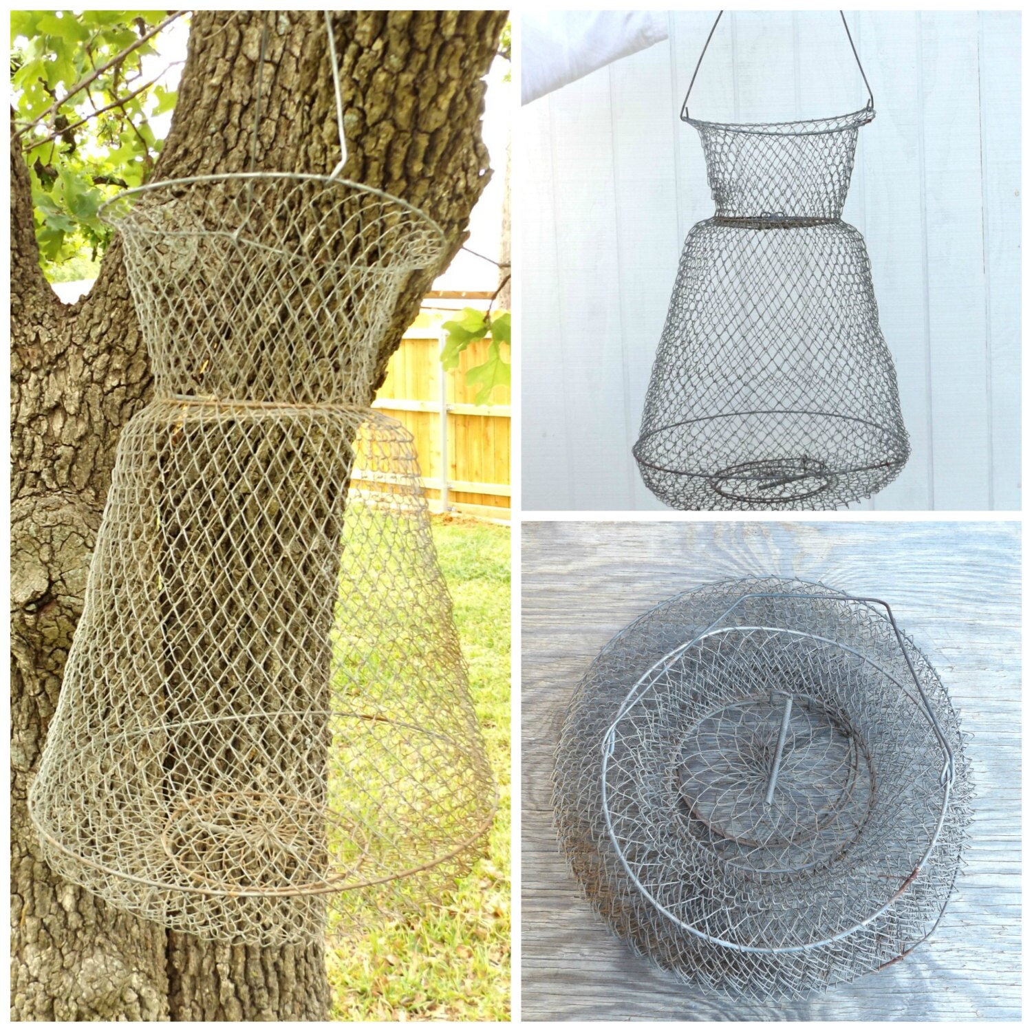 Vintage Wire Fishing Basket Collapsible Crappie Fishing