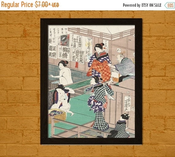 Japanese Art Print Japanese Bath House Yoshiiku by VoyagesVoyages