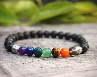 7 Chakra bracelet, Lava Bracelet, Meditation bracelet, Chakra Bracelet, Yoga Bracelet, Wrist Mala, Buddhist Bracelet, Diffuser Bracelet