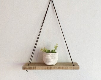 Swing Shelf - Reclaimed Wood Shelf - Wood and Leather - Urban Shelf - Simple Hanging Shelf - Natural Wood Shelf - Bohemian Wood