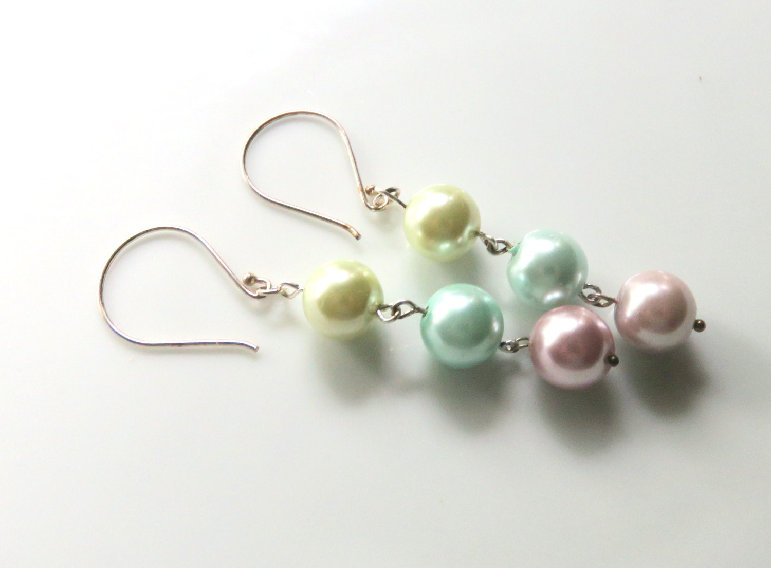 Pastel Pearl Dangle Earrings Long Glass Pearl by JemsbyJBWeddings