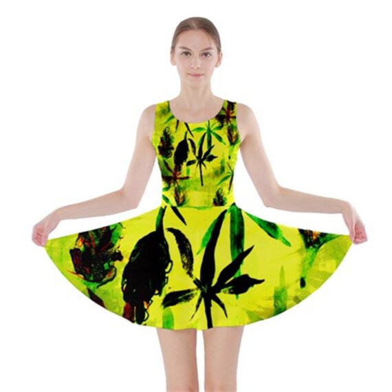 marijuana dress / weed clothing / chartreuse green cannabis