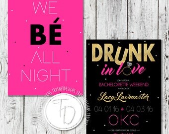 Beyonce Themed Bachelorette Invitation, Drunk in Love Bachelorette Invitation, Gold Glitter Bachelorette Invite, Vegas Bachelorette Invite