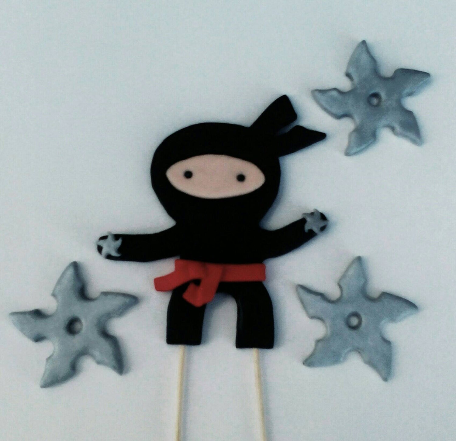 Ninja Fondant Cake Topper with Ninja Throwing Silver Stars