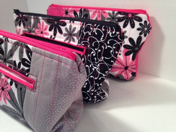 Playful Pink Flowers Cosmetics Bag with by WrapitupByPolly on Etsy