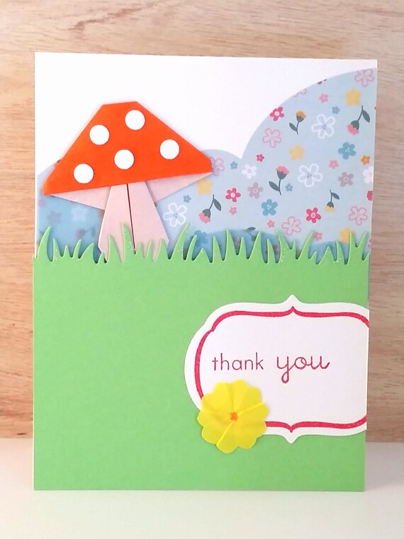 Handmade Origami Mushroom Thank You Card